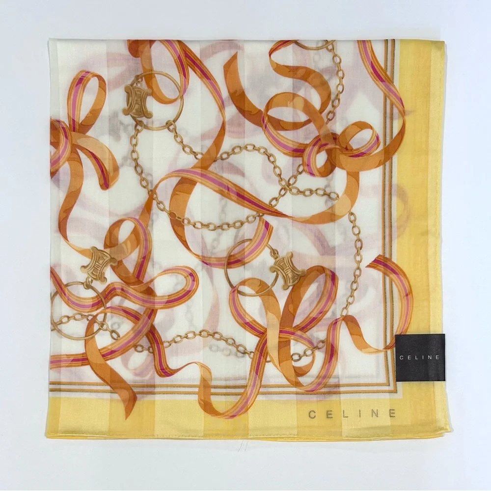 Celine Yellow, Gold & Pink Silk Scarf
